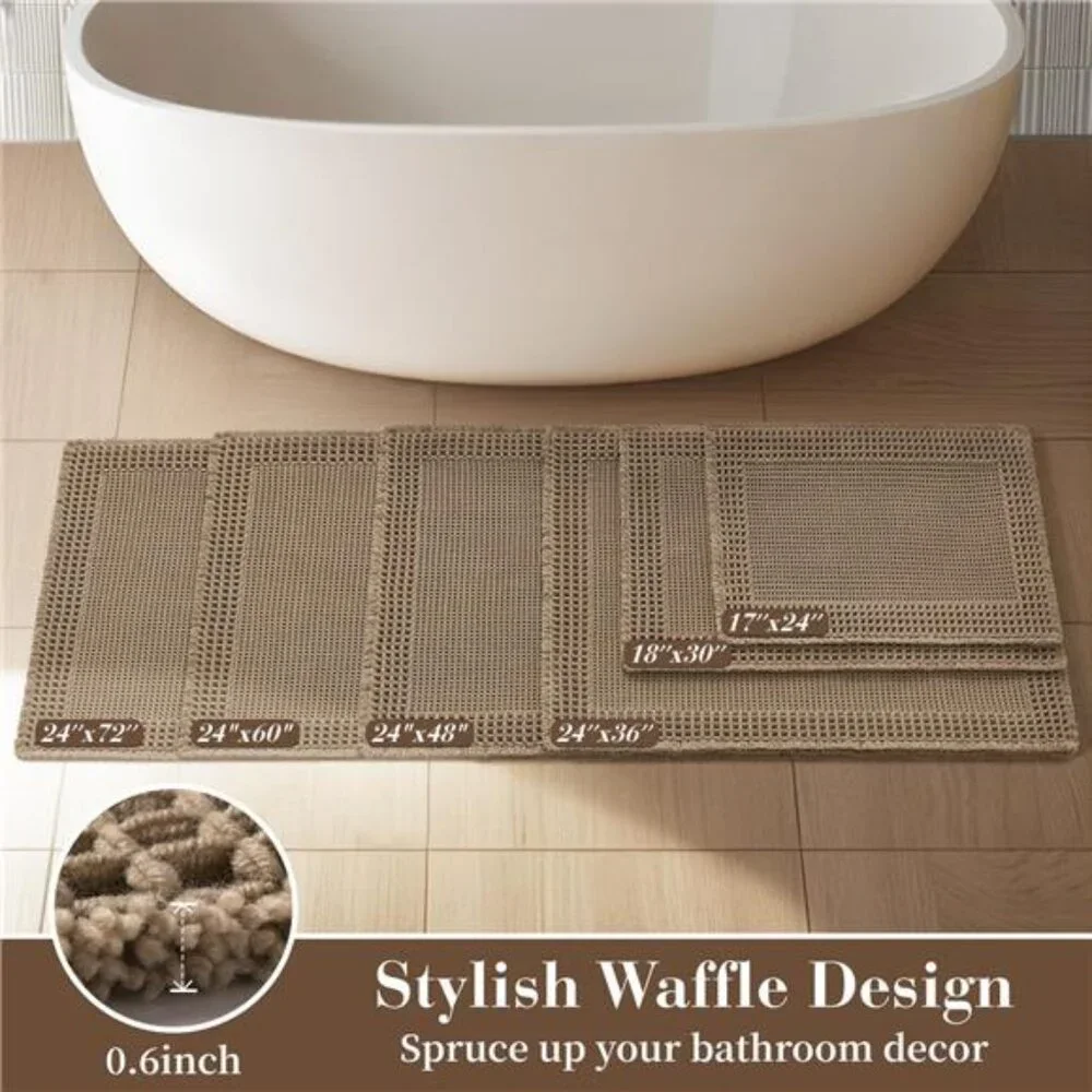 Waffle Bathroom Runner Rugs, Super Absorbent Bath Mat Non Slip Washable
